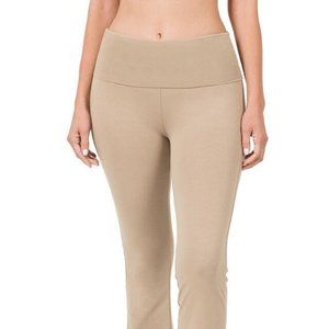 NEW! YOGA Pants Flare Leg Fitness Foldover Waist Womens Bootcut Tan Sz S